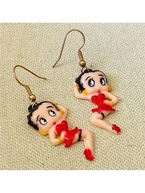 Vintage K.R.S Inc Betty Boop Plastic Pierced Earrings